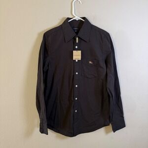 Burberry London Mens Brown Micro Stripe Tencel Button Down Shirt Size M New